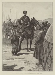 Avancée de la civilisation russe, une sotnia de cosaques dans un village de Tartarie chinoise